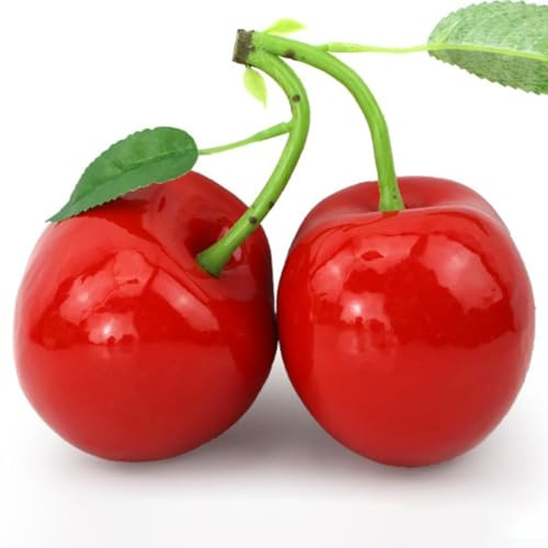 Pumixiy Künstliche Kirschdekoration, roter künstlicher Obststrauß für Zuhause, Garten, Party, Hochzeit, Dekoration, große Simulation für Kirsch-Ornament, 11 cm künstliche Kirschen zum Selbermachen