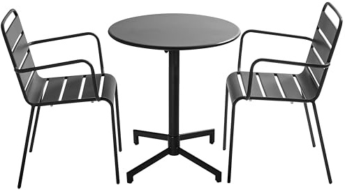 Oviala Palavas Gartentisch und 2 Sessel aus Metall, Anthrazitgrau