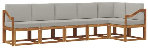 vidaXL Outdoor-Sofagarnitur mit Kissen 6 pcs Natürlich und Hellgrau, Modernes Garten-Sofa, Langlebiges Outdoor-Sofa-Set, Lounge-Möbel für die Terrasse, Bequeme Sitzgelegenheiten