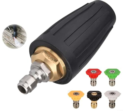 MoSundi 4000 PSI Rotating Turbo Nozzle for Pressure Washer, 1 4 Quick Connect Steel Spray Tip Set with 5 Angles for Heavy Duty Cleaning of Bricks and Concrete(30mm)