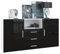 Vladon Buffet Skadu, Commode avec 2 Portes, 3 tiroirs et 1 Compartiment Ouvert, Blanc Mat/Noir Haute Brillance (138,5 x 71,5 x 35 cm)