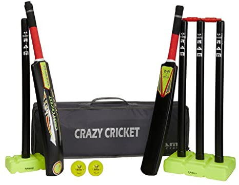 Ram Cricket Junior Crazy Cricket Set - approx. ages 9-13 yrs - includes 1 x Size 5 Bat, 1x Size 3 Bat – Durable & Balanced Kwik Cricket Style Set for Training, Matches, Garden, Beach, or Park