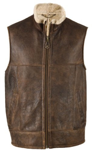 Herren Harvey Leder Weste echtes Schaffell Fell, Braun - Chocolate, 116 / 84cm