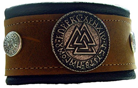 Lederarmband 2 Farbig Hellbraun-Schwarz Wotansknoten mit Odin Schutz