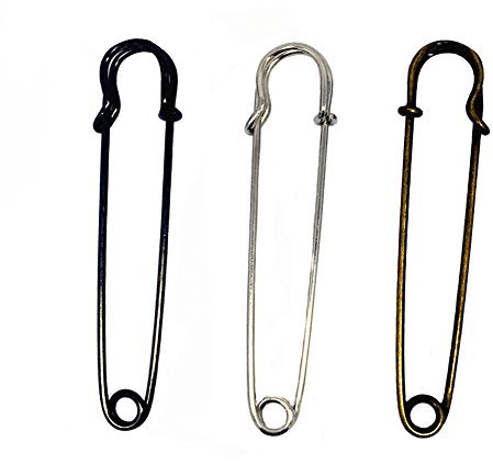 6 pcs Super épingles à nourrice Bent Aiguille DIY Breastpin Pull/châle Boucle pour couvertures Crafts Tissu tricoté Jupes 3Inch(75MM) Noir(Couleur aléatoire)