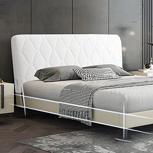 WSGJHB Bett Kopfteil Hussen/Bezug, Bettkopfteil Hussen Staubdichte Dehnbare Kopfteilbezug, Verdicken Baumwolle Kopfbedeckungen Abdeckung Baumwolle Kopfbedeckungen Kopfende 180cm Cremeweiß