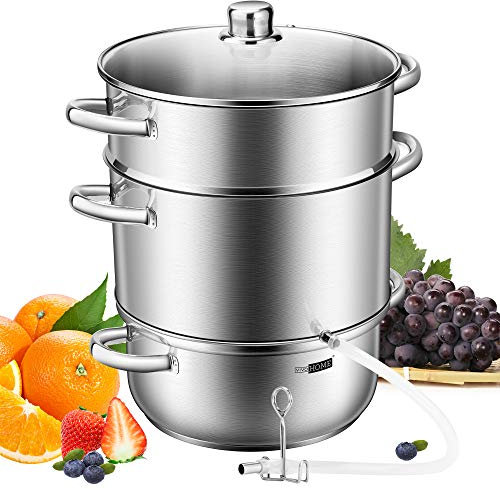 VIVOHOME Dampfentsafter aus Edelstahl für Obst und Gemüse Entsafter Kochtopf 8L mit Deckel aus gehärtetem Glas für Herdarten Induktion geeignet