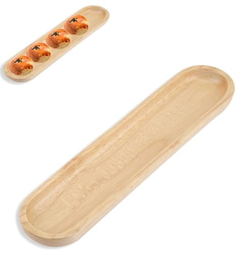 bandeja de servir para sushi, bandejas ovaladas de madera sushi, Bandeja de Almacenamiento Oval, Plato Llano de Madera para Postre, Galleta, Pan, 10.6 x 2.3 x 0.79in