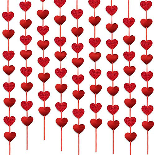 72 Red Hearts Glitter Garland - NO DIY - Valentine’s Day Heart Hanging String Garland Easter Party Decor Valentine Decorations Valentines Wedding Anniversary Birthday Party Supplies, 9 Strands