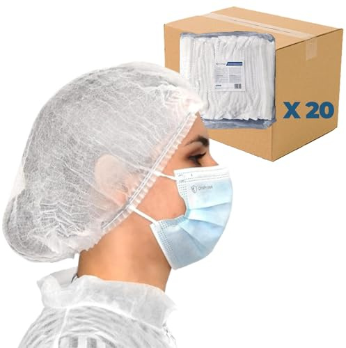OneProtek - Set di 20x 100 Cuffie monouso TNT per capelli - Bianco - Cuffia modello Plissè- Copricapo usa e getta non tessuto traspirante