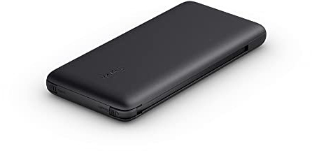 BELKIN BoostCharge Plus 10K tragbarer externer Akku (10.000 mAh Powerbank mit integrierten Lightning- und USB-C-Kabel und zusätzlichem USB-C-Ladeanschluss) - Schwarz