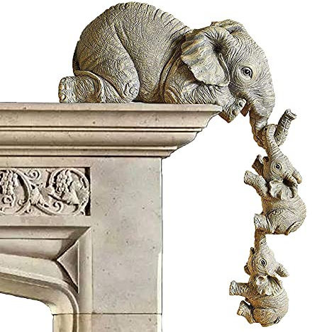 Figura de estatua de elefante, 3 piezas, figura de escultura, juego de decoración para oficina en casa, madres colgantes de bebé figura de resina adornos artesanales