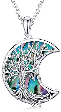 WINNICACA Baum des Lebens Halskette S925 Sterling Silber Abalone Lebensbaum Anhänger Halskette Schmuck für Mama Damen Frauen