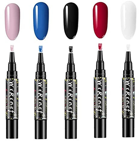 CeFoney Gel Nail Polishes, 5pcs One Step Semi-Permanent Nail Polish Pens, 3 in 1 Nail Gel Pens, Waterproof, DIY Nail Art Beauty Gifts