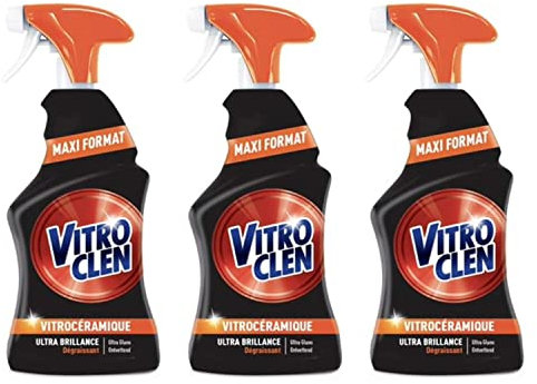 VITROCLEN Lot de 3 Sprays de 450 ml Nettoyant vitrocéramique et induction Maxi format