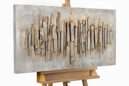KunstLoft Wanddeko Holz rustikal | 100% HANDGEFERTIGT | 100x50x5cm | Holzbild 'City of the Future' | Figurative Abstraktion | Grau | Wandbild Holz