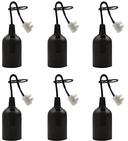 OMIGA 6 Stück Lampenfassung E27 Fassung 4 A 250V Baufassung mit Kabel für Bauarbeiten Wohnzimmer Küche Schlafzimmer Glühbirnen Fassung (Schwarze)