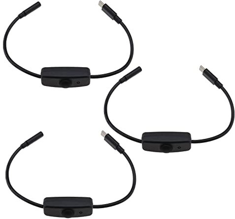 EMSea 3PCS Type-C Male to Female Switch Extension Cable with ON-Off Button Power Switch Cable for Phones Tablets USB Small Desk Lamp/Fan Power Supply 28cm 5V Black