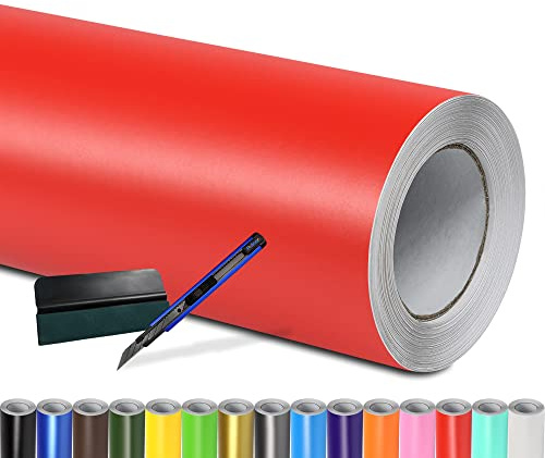 Folindo Autofolie Rot Matt (12€/m²) - 200 x 152 cm – Selbstklebende Auto Lackschutzfolie mit Luftkanal Technik – Blasenfreie Auto Folierung inkl. Rakel & Cutter – Car Wrapping Folie