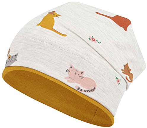 Smarilla Mädchen Mütze Übergangsmütze Beanie Pferde Katzen Punkte Frühling Herbst, Bekleidungsgröße: 50-52, Farbe: Ecru-Senfgelb