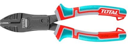 TOTAL - Alicate Universal - 200 mm – Acero Cr-V con Teflón - Mango Trimaterial Ergonómico - Multifuncional y Reforzado - Fijación para Protección Anti Caídas