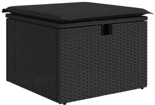 vidaXL Gartenhocker mit Kissen, Gartenstuhl mit abnehmbarem waschbarem Bezug, Hocker mit Stahlrahmen, Sitzhocker Terrassenhocker, Schwarz Poly Rattan