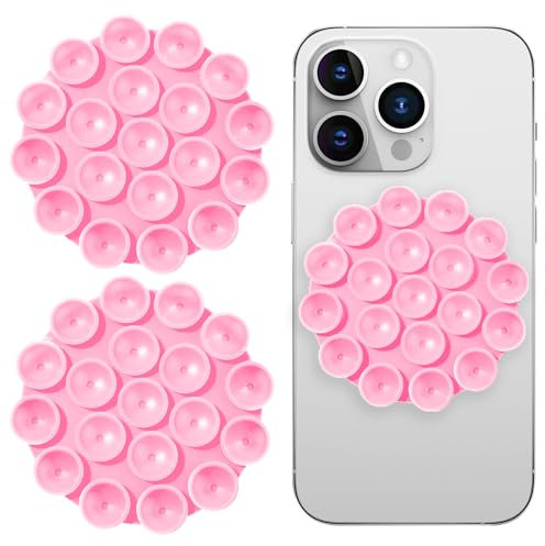 Amabro 2 Stück Silikon Saugnapf Handy,Selbstklebender Handy Saugnapf Doppelseitige,Kleber Rückseite Handyhalterung Spiegel Handyhalter Multifunktional Handyhülle Halterung für Videos Selfies (Pink)