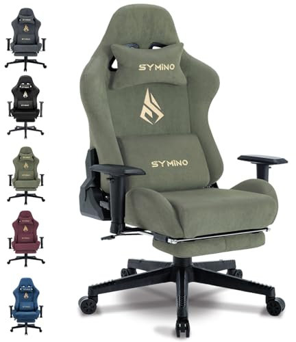 Symino Gaming Stuhl, Atmungsaktiver Bürostuhl aus Hochwertigem Stoff, So Weich Wie Pelz, Ergonomischer PC-Stuhl, Verstellbarer und Drehbarer Schreibtischstuhl mit Fußstütze, GRÜN