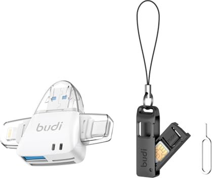 Budi - 6-in-1-Kartenleser + SIM-Karten-Auswurfstift, Sim-/TF-Kartenaufbewahrung, kleine Box