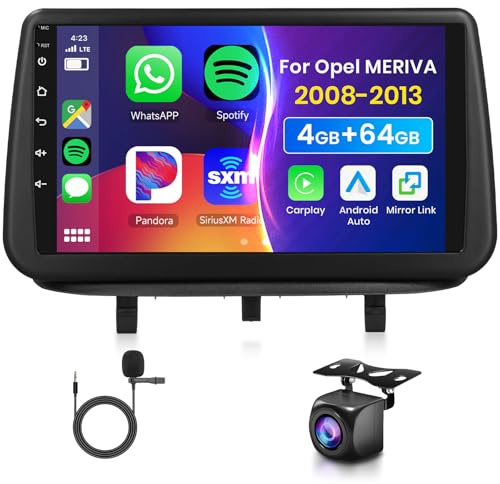 4G 64G VECHTEL 9 Bluetooth-Autoradio für Opel MERIVA 2010-2014 Carplay Android Auto Wireless, DSP EQ, 1280 * 720, WiFi GPS Navi, Mirror Link, RDS/FM Radio 2 Din mit AHD Rückfahrkamera