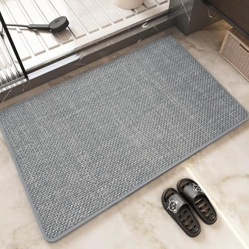 LeKuni Ultradünne Badematte 50x80CM, rutschfest Badezimmerteppich Super Saugfähige Bath Mat für Badezimmerboden, Gemütliche Schnelltrocknend passen unter Tür, Dusche, Waschbecken- Hellgrau