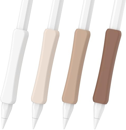 FAFALITHIC 4 Stück Silikon Grip Kompatibel mit Apple Pencil 2. Generation, Apple Pencil 1. Generation, Apple Pencil Pro & Apple Pencil USB-C Ergonomischer Griff (Weiß/Beige/Khaki/Braun)