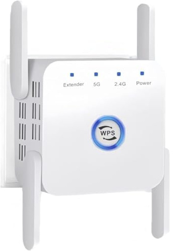 WiFi Extender/Repeater，Covers Up to 9800 Sq.ft and 60 Devices, Internet Booster - with Ethernet Port, Quick Setup, Home Wireless Signal Booster-WPS 4 Antenna