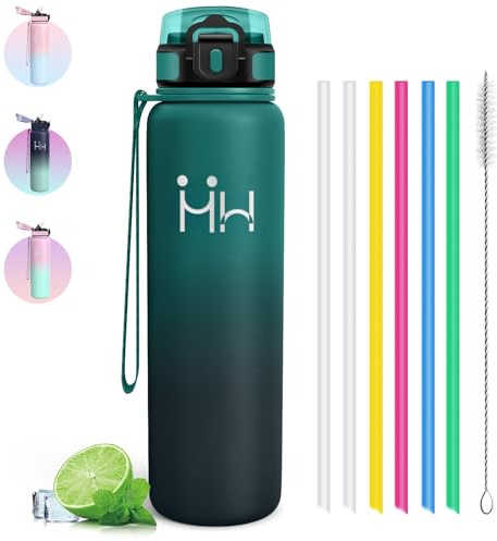 Borraccia Termica 1 litro - Borraccia Termica - Senza BPA - Bottiglia Termica Con Cannuccia- Borracce Termiche - Mantiene Caldo per 12 Ore/Freddo 24 Ore, Borracce per Sport, Ciclismo, Trekking