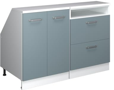 Vicco Küchenschrank für Dachschrägen R-Line, Blau-Grau, 120 cm 2er Set Schrankkorpuss 60 cm Tiefe, geeignet für schräge Wände und Variable Küchenmontage