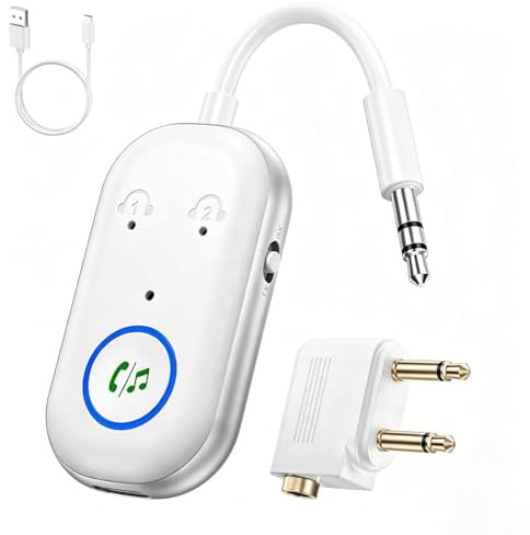 Bluetooth 5.3 Transmitter Receiver, 2 in 1 Wireless Aux Bluetooth Adapter, Bluetooth Receiver for Headphones, Dual Pairing, Stable Connection, Aux Bluetooth Transmitter Receiver for TV,Airplane,Car
