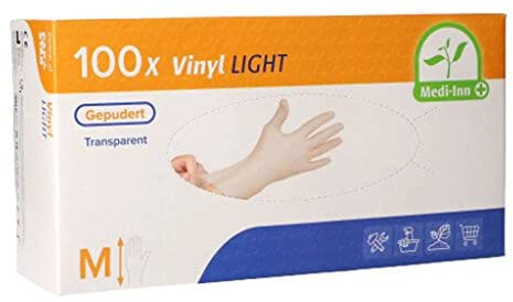 Medi-Inn+ Vinyl Light Einmalhandschuhe gepudert transparent (100 Stück, M)