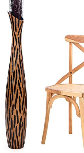 Leewadee Große Deko Bodenvase Für Dekozweige, Hohe Standvase Für Pampasgras, Design Holzvase, 110 cm, Schwarz Braun