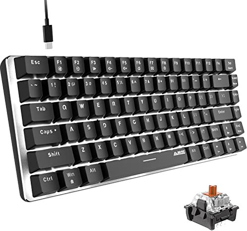 AK33 Teclado mecánico para juegos con cable USB retroiluminado con LED blanco, Teclado compacto para juegos de 82 teclas anti-efecto fantasma(interruptor marrón, negro)