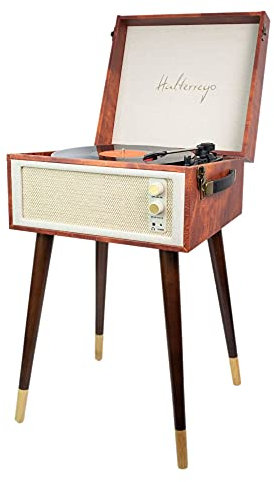 Halterrego Platine Vinyle Cottage Bluetooth Out 4 Pieds Amovibles Motif Cuir Vintage