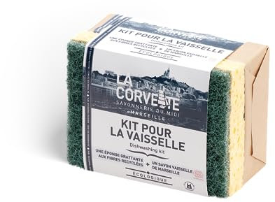 La Corvette Kit Vaisselle – 1 Savon vaisselle ECOCERT + 1 Eponge végétale grattante