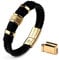 LIVLOKO Mens Bracelet Leather Black Multi-Layer Bracelet for Men Magnetic Clasp Rope Wristband Mens Gift for Boyfriend (Medium to Large 20-22cm, L. Leather Black Gold Bangle)