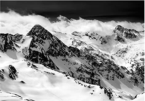 WallArena - Vlies Fototapete Berge Schwarz und Weiß Himmel Wolken Gebirge 416x254 cm - Fototapeten - Tapeten - für Wohnzimmer Schlafzimmer - Vliestapete Wandtapete Tapete 3D Effekt- inkl. Kleister