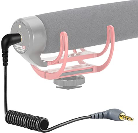 Geekria 3,5-mm-TRRS-auf-TRS-Winkelspulen-Mikrofonkabel, 50 cm, kompatibel mit Rode SC7, VideoMicro, VideoMic GO II, Wireless GO II 1/8-Stecker-zu-Stecker-Mikrofonkabel (Schwarz)