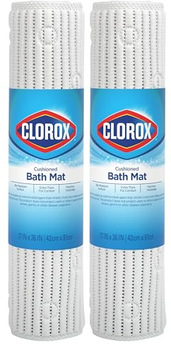 Duck Brand Clorox Cushioned Shower Mat, Non Slip Bathtub Mat with Suction Cups, 17 Inches x 36 Inches, White, 2 Pack