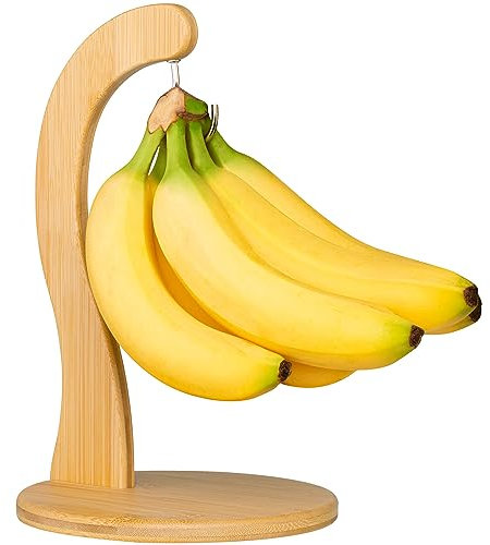 Golden Nature - Banana Holder w/Hanging Hook - Rustic Wooden Grape Stand for Kitchen Countertop - Bamboo Banana Hanger To Keep Bananas & Fruits Fresh