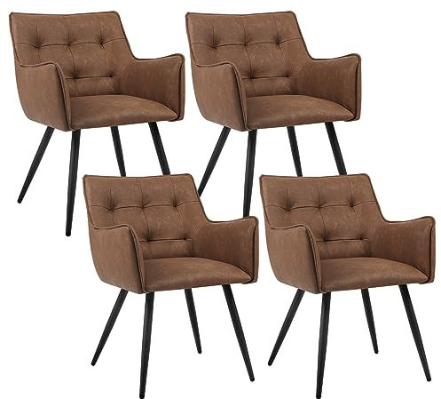 WOLTU Esszimmerstühle 4er-Set, Sessel, Küchenstuhl, Polsterstuhl, Stuhl mit Armlehnen Rückenlehne, Wohnzimmerstuhl mit Kunstlederbezug, Metallbeine, für Esszimmer Küche, Braun, BH375br-4