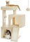 PETEPELA Rascador con doble condo para gatos de casa, casa todo en uno con barra acolchada, rampa y postes y bolas intercambiables, color beige