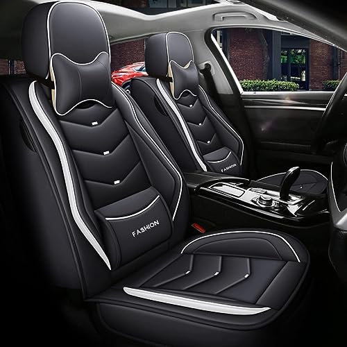 SPEESY Auto Leder Sitzbezüge für Seat Leon Ibiza Arona Ateca Altea Exeo Ibl Ibx Toledo Linea,5-Sitze Allwetter wasserdichtes Schwarz und weiß