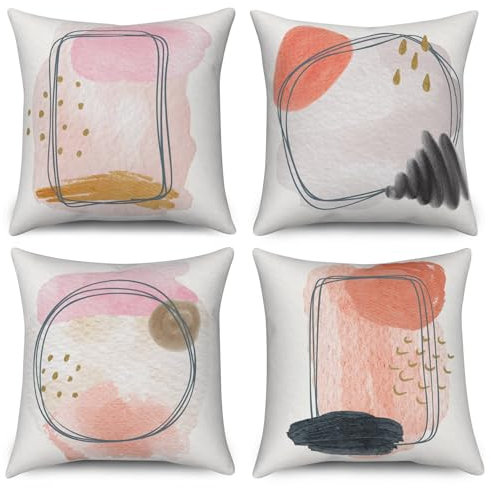 ASDCXZ Boho Kissenbezug 40x40 cm 4er Set, Modern Abstrakt Linie Rose Grau Graffiti Sofa Dekokissen Kissenbezüge Kissenhülle Waschbar Polyester Flachs Textil Outdoor Kopfkissenbezug Kissen Bezug